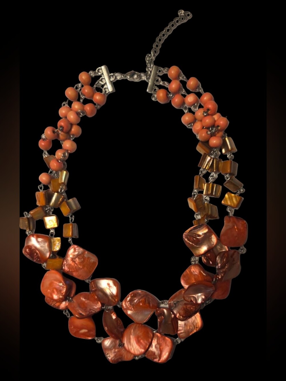 Statement Pink And Orange Multi-Strand Shell & Bead Necklace